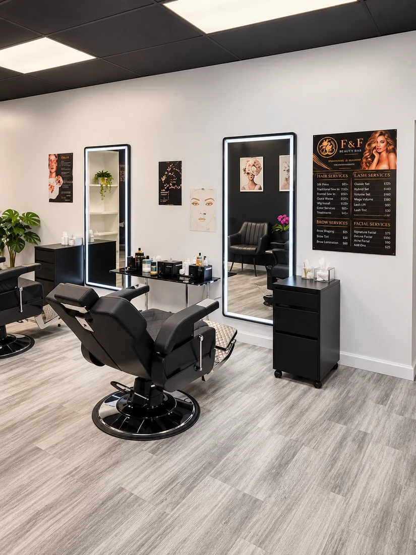 Vue éditoriale inspirée d'un poste de coiffure F&F